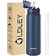 OLDLEY Stainless Steel Water Bottle with Straw 1L Vaccum Insulated Large Drink Flask Metal Water Bottles 1 Litre Leakproof Keep Drinks Hot Cold for Sports Bike Gym Adult Women Men(Navy Blue, 1 Lid)