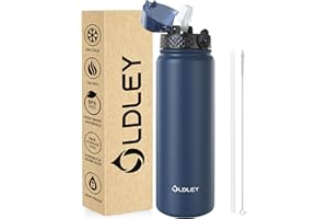 Oldley Borraccia in acciaio inox con cannuccia, 1 litro, isolamento sottovuoto, grande borraccia in metallo, a tenuta stagna, mantiene le bevande calde e fredde, per bici, campeggio, sport, palestra,