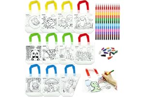 HahaMagic 12 Fabric Bags for Painting with 12 Wax Crayons (12-in-1), Ideal for Bags Painting Children's Birthday, Children's Birthday Gift, and Art Party Gifts for Children's Classroom