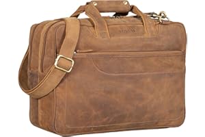 STILORD 'Astor' Grande Maletín de Cuero Hombre Mujer Maletín de Trabajo para Profesor Profesora Bolso Bandolera Oficina para Portátil con Correa Trolley