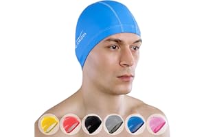 AqtivAqua Gorro Piscina, Gorro de Natación para Adultos y Niños — Suave y Elástico de Spandex con Revestimiento Protector — Ideal para Uso en Piscinas