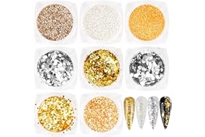 FLOFIA 8 Scatole Glitter Unghie Pailettes Glitterata Unghie Nail Art per Decorazione Nail Art Brillante Unghie Corpo Glitter Glitterata Unghie Argento Oro