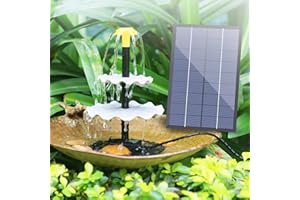SUJFEE DIY Fuente Solar 4W para Jardín Exterior Fuente de Agua Decorativa con 3 Niveles 4 Boquillas para Pájaros Desmontable para el Baño de Aves, Decoración Jardín Exterior