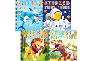 TCJJ 4Pcs Dinosaur Stickerbüch für Kinder 4-10 Jahren, 40 Bilder Stickerbuch Mädchen nach Nummer, Kinder Stickerbücher zur Verbesserung der Intelligenz, für Weihnachtsgeschenke, Schule