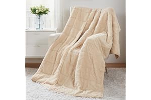 DREWIN Gewichtsdecke, Queen-Size-Größe, 6,8 kg, klassische, weiche Jacquard-Sherpa-Gewichtsdecken für Schlaf, natürlich und beruhigend, flauschige, gemütliche Sofa-Bettdecke für den Winter, Beige, 152,4 x