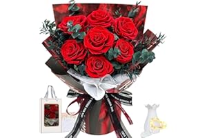 Ewige Rosen Blume Strauß mit Vase und LED Licht, 7 Rosenstrauß Konservierte Blumenstrauß Infinity Rosen Strauß Geschenke für Frau, Freundin, Mama zum Geburtstag, Valentinstag, Weihnachten
