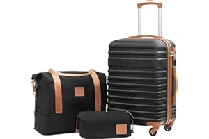 COOLIFE Koffer Trolley Koffer Reisekoffer von ABS Hartschalen Trolley 4 Rollen TSA-Schloss Der Koffer Enthält 1 Reisetasche und 1 Kulturbeutel