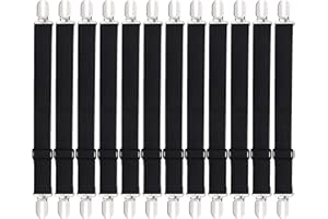 DUOUPA Betttuchspanner Bettlakenspanner Lakenspanner Schwarz Spannbettlakenhalter mit Metallklammern für Bett Krippe Sofa Bügelbrett-Verstellbar,12 Stück