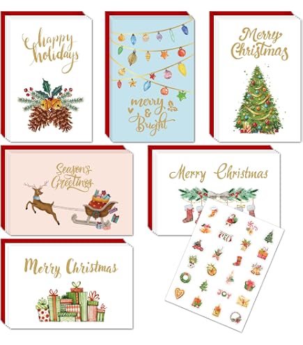 Set Di 12 Biglietti Di Natale Di Alta Qualità Con Buste - Cartoline Auguri Natalizi Eleganti E Senza Testo