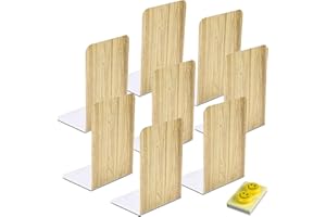 Qualsen 8 Pezzi Reggilibri in Metallo, Organizer da Scrivania per Libri, Staffe, Mensola, Librerie, Cancelleria da Ufficio, Legno Imitativo, 17 x 12 x 10 cm