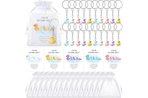 INBAGI 25 Sets Inspirational Gift You're Ducking Great 25 Cheer up Cards 25 Resin Duck Keychain 25 Clear Organza Bags Bulk Gifts for Coworkers Employee Staff Appreciation Pocket Favors