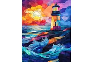 DAERLE Dipingi con i Numeri per Adulti Faro in vetro colorato, Kit di Pittura acrilica Fai-da-Te per Adulti Principianti Facile su Tela, Scena di oceano, Decora la casa Regalo 30x40cm Senza Cornice