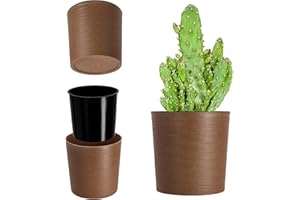 KADAX Maceta con virutas de madera, elegante maceta con incrustación, maceta, macetero, macetero, protector de maceta para salón, oficina (30 cm, marrón)