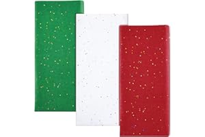 NEBURORA Papier de soie à paillettes pour emballage - 50 x 66 cm - Blanc - Vert - Rouge - Pour emballage de cadeaux de Noël - 30 feuilles