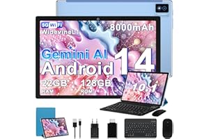BIEGEDY Tablet 10 Zoll Octa-Core, 22 GB RAM+128 GB ROM (TF 2 TB),8000mAh丨Widevine L1丨GMS丨5G WLAN 6丨5MP+8MP丨Bluetooth 5.0丨1280 * 800丨Metallabdeckung Tablet mit Tastatur Maus Blau