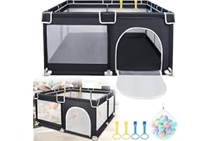 UISEBRT Kojec dla niemowląt, kratka ochronna z antypoślizgową podstawą i oddychającą siatką, 50 piłek, stabilna kratka odcinająca, centrum aktywności dla dzieci, kolor czarny, 127 x 127 cm