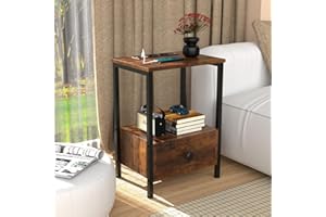 Chleby Mesita de Noche con función de Carga, mesita de Noche para Dormitorio, Mesa de café marrón, Mesa Auxiliar con 1 cajón, Organizador para el Dormitorio y el salón