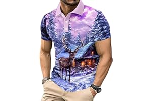 GENERIC Men's Christmas Polo Shirts Casual Short Sleeve Funny Christmas Golf Polos Santa Xmas Hawaiian Holiday Tops for Men