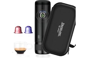 DREIKLANG - BE SMART Machine à expresso portable à trois tons avec sac de transport et batterie à café électrique 12 V - Voyage Voiture Camping Bateau Hiking Compatible Nespresso Starbucks L'OR 18 bar rechargeable
