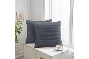 Aspire Homeware Cushions with Covers Included – (Set of 2) Grey Stripe Velvet Sofa Cushion Covers 45x45cm Soft & Comfortable Cushion Inserts – Large Filled Decorative Cushion for Bedroom