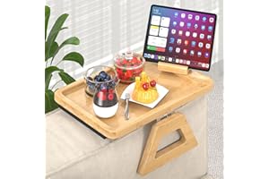GAOHANG Bamboo Sofa Arm Tray Table with Rotating Holder, Foldable Rectangular Couch Arm Table Clip-on Sofa Tray for Mobile Remote Control Armrest Tray Couch Arm Table