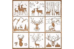 ASTER 9 Pezzi Foresta cervi montagna stencil legno bruciando stencil pittura animale stencil per la pittura su legno parete Natale Home Decors