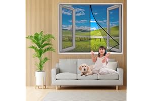AMZBSGD Zanzariera Magnetica Finestra, 60x130 cm Magneti Rete Anti Zanzare Chiusura Automatica, Zanzariera Magnetica Per Tutte Le Taglie Finestra o Finestre- Nero H