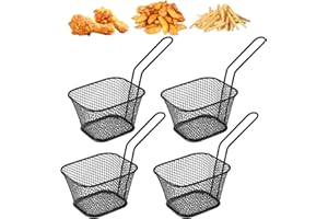 JAZRVR Lot de 4 paniers à frites en acier inoxydable noir pour frites, idéal pour frire et servir des frites et des collations, durables et polyvalents