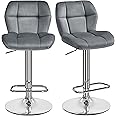 Yaheetech Barstools Set of 2, Velvet Adjustable Counter Stools, Modern Breakfast Bar Stools, Swivel Barstools with Backrest for Home Kitchen, Bar, Restaurant, Dark Grey