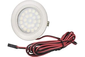 Jungeslicht Möbel Einbaustrahler Tim 12Volt DC 2Watt LED Leuchtmittel warmweiß 3000K, 200Lumen, für Löcher von 54-58mm, Einbautiefe: 12mm, 1,8m Zuleitung + Mini AMP Stecker - LED Trafo erforderlich