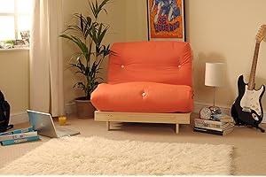 Comfy Living 2ft6 Small Single Wooden Futon Set with ORANGE Mattress