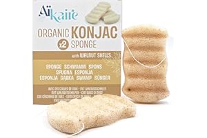 LES PAPOTEUSES Spugna esfoliante Konjac bio con gusci di noce spezzati per il corpo | Set di 2 spugne corpo | Spugna vegetale detergente naturale | Esfoliazione delicata & pulizia profonda