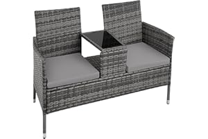 TecTake 800168 Garden bench with table | Poly rattan outdoor love seat | Relaxed summer patio bistro dining for 2 (Grey & Light Grey)