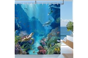 Bonhause Undervattensvärld duschdraperi blått hav tropisk fisk sköldpadda delfin badrumsgardin 180 x 180 cm vattentätt mögel