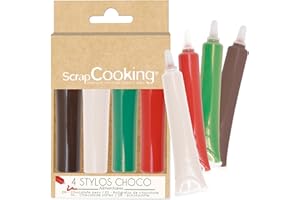 ScrapCooking - 4 Stylos Choco Noël - Marron, Blanc, Vert & Rouge - Crayons Alimentaires Pâtisserie - Colorants Décoratifs Comestibles - Écrire & Dessiner sur Desserts, Gâteaux & Biscuits - 7060