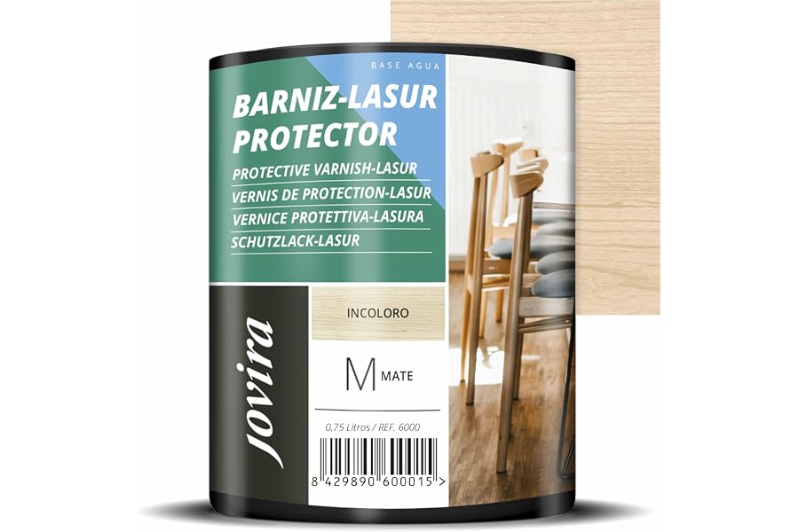 JOVIRA PINTURAS BARNIZ-LASUR Protector MATE al Agua |750 ML| Protege, decora y embellece todo tipo de madera. (750 Mililitros