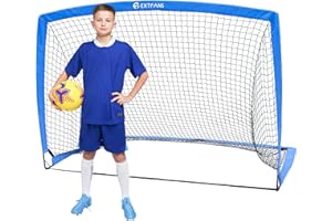 EXTFANS Filets de football pour enfants pour jardin, cage de football pliable avec sac de transport et piquets en forme de U, poteaux de but d'entraînement pour jardin, jardin, aire de jeux, bleu