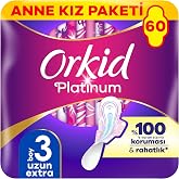 Orkid Platinum Hijyenik Ped Anne Kız Paketi Uzun Extra (Boy 3) Dev Ekonomik Paket 60 Adet Ped