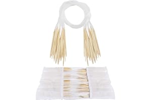 Curtzy Agujas Circulares de Bambú Set con Bolsa de Almacenaje (16 Pares) 16 Tamaños de 2 mm a 12 mm - Agujas de Tejer con Tubos de Plástico para Proyectos de Tejer Ganchillo