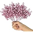 KKSTY Pack of 16 Christmas Glitter Berry Stem, Artificial Berry Picks Holly Berries Branches for Christmas Tree Decoration Wreath Making Supplies DIY Crafts Holiday Season Winter Home Decor (Pink)