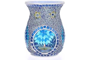 BSTKEY Mosaic Glass Essential Oil Burner Wax Melt Burner, Blue Fragrance Oil Warmer Tealight Candle Holder Burner, Home Decor Incense Aroma Diffuser Wax Burner