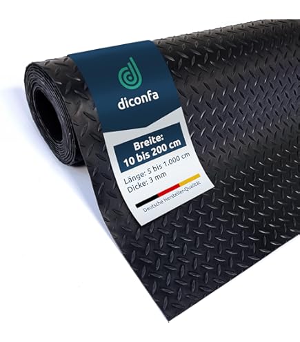 PVC vloerbedekking ETM Square Coin - rubberen mat 2 mm dikte - antislipmat - rubber per meter vloerbedekking universeel inzetbaar - antislip, dempend & dempend (120 x 900 cm, vierkante munt | zwart