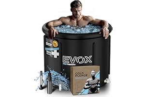EVOX Vasca da bagno per il ghiaccio per atleti – Vasca da immersione fredda portatile con coperchio [termometro, toppa di riparazione, 2 sacchetti di ghiaccio riutilizzabili] Vasca da immersione XL per