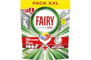 Fairy Platinum Detersivo Pastiglie Lavastoviglie Plus, 50 Capsule, Limone, Tecnologia Anti-Opaco Con Azione Brillantante, Contro Il Grasso E Le Incrostazioni Ostinate