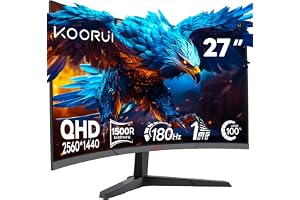 27 Inch Curved Gaming Monitor,180Hz, VA Display, QHD 1440P Computer Monitor, 1ms, HDR10,90% DCI-P3, Adaptive Sync, VESA Compatible,Tilt Adjustable
