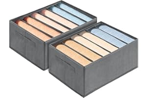 Enloffi 2 PCS Organizador Armario Ropa Plegable Lavable Tela Cajas Almacenamiento Gris Organizadores de Cajones con Asa para Vaqueros Jerseys Gruesos Camisetas Cajas Almacenaje Ropa, 6 Rejillas