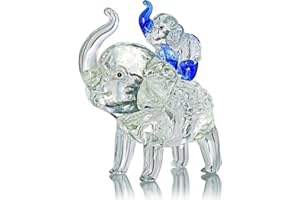 ZEERSHEE Crystal Elephant Figurine Mother Baby Elephants with Trunk Up Crystal Animal Collectibles Figurines Art Glass Elphant Ornaments Paperweights Birthday Mother's Day Lucky Gifts for Women Mum