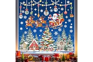 ‎WONDEVER wondever Fenstersticker Weihnachten Weihnachtsbaum Fenster Aufkleber Weihnachtsmann und Rentier Schneeflocke Fensterbilder Fensteraufkleber Anti-Kollision Doppelseitig Glasaufkleber Weihnachten Deko
