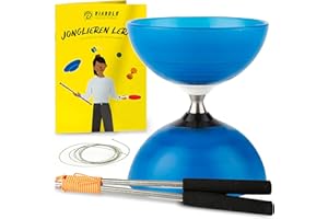 Diabolo Freizeitsport - Diabolo Set de Jonglage Professionnel - Roulement à Billes- Bleu - Baguettes en Aluminium - Ficelle de Remplacement Supplementaire - Guide inclu - pour PROFIS - Profi Set