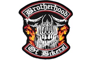 LILIE CRÉA Patch biker motard brotherhood of bikers, confrérie des motards, skull, moto écusson thermocollant pour customisation vêtements et accessoires 9,3 cm x 8,5 cm